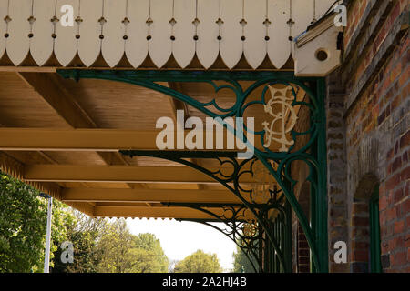 Roof detail on old railway station platform canopy Stock Photo