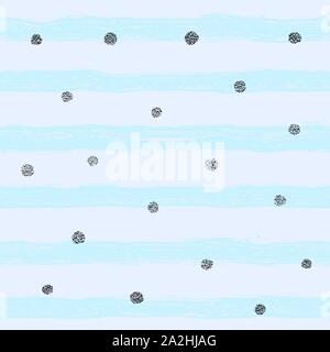 Blue stripes and black dots seamless pattern background. Stock Vector
