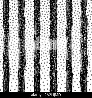 Striped seamless pattern with vertical line. Black and white fashion graphics design. Strict graphic background. Retro style. Template for wallpaper, wrapping, textile, fabric. Vector Illustration. Hand painted brush strokes. Striped background. Vector illustration. Silver circles Stock Vector