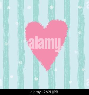 Pink heart seamless pattern with hand drawn stripes. For wrapping, wallpaper, textile, invitation, wedding card, valentine's day romantic card. Trendy hearts color vector on striped background. Stock Vector