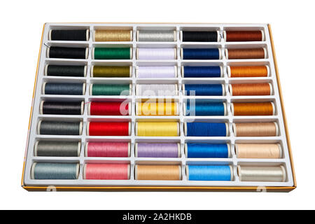 Sewing threads multicolored background isolated on white Stock Photo