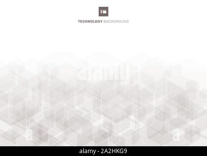 Abstract gray hexagons overlapping pattern on white background technology concept. Vector illustration Stock Vector