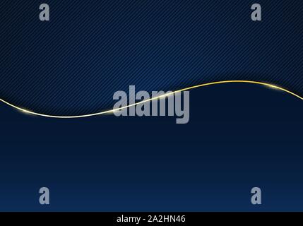 Abstract template diagonal lines striped dark blue gradient background and texture with golden wave line and space for your text. Luxury style. You ca Stock Vector
