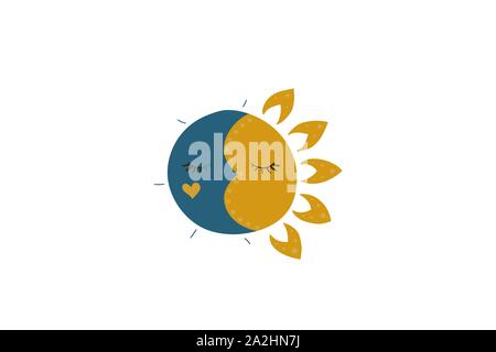 Sleeping sun and moon. Cartoon character. Vector illustration. Night and day. Stock Vector