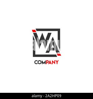 Letter WA Alphabetic Logo Design Concept with Square Frame Stock Vector