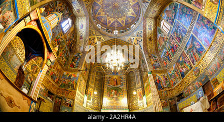 Interior, Frescos representing scenes of the Bible, Holy Savior or Vank Armenian Cathedral, Esfahan, Iran Stock Photo