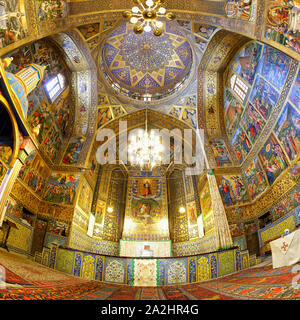 Interior, Frescos representing scenes of the Bible, Holy Savior or Vank Armenian Cathedral, Esfahan, Iran Stock Photo