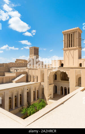 Aghazadeh Mansion courtyard and wind catcher, Abarkook, Yazd Province, Iran Stock Photo