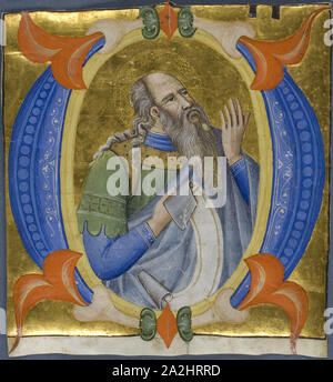 Prophet in a Historiated Initial O from a Gradual, 1392/99, Don Silvestro dei Gherarducci, Italian (Florence), 1339-1399, Italy, Manuscript cutting in tempera and gold leaf, with incising, on vellum, 150 x 140 mm Stock Photo