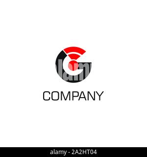 Letter G Alphabetic Logo Concept with Red Wifi Signal Icon Stock Vector