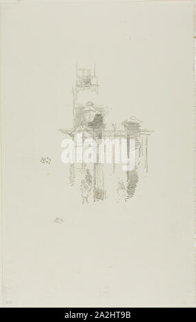 Entrance Gate, 1887, James McNeill Whistler, American, 1834-1903, United States, Transfer lithograph in black on ivory wove paper, 148 x 120 mm (image), 317 x 202 mm (sheet Stock Photo