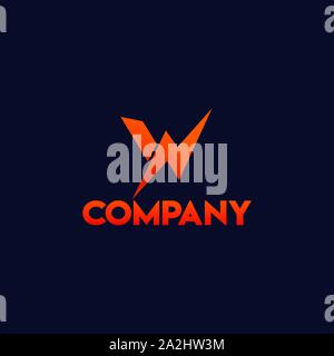 Letter W Alphabetic Logo Concept with Big Watt Icon, Electrical Power Logo Design Template Stock Vector