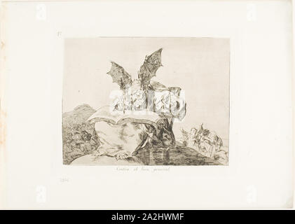 Against the Common Good, plate 71 from The Disasters of War, 1815/20, published 1863, Francisco José de Goya y Lucientes, Spanish, 1746-1828, Spain, Etching and burnishing on ivory wove paper with gilt edges, 147 x 193 mm (image), 173 x 220 mm (plate), 240 x 337 mm (sheet Stock Photo