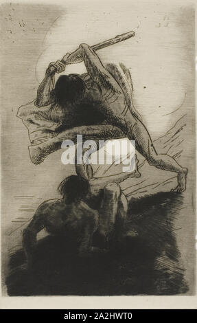 Cain and Abel, 1886, Odilon Redon, French, 1840-1916, France, Etching and drypoint on ivory laid paper, 184 × 120 mm (plate), 333 × 214 mm (sheet Stock Photo