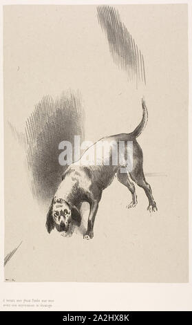 He [The Narrator’s Dog] Kept His Eyes Fixed on Me With a Look So Strange, plate 3 of 6, 1896, Odilon Redon, French, 1840-1916, France, Lithograph in black on light gray China paper laid down on ivory wove paper, 228 × 153 mm (chine), 423 × 316 mm (sheet Stock Photo