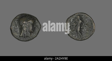 Coin Depicting the Goddess Athena, 246/225 BC, Greek, Greece, Bronze, Diam. 1.7 cm, 4.39 g Stock Photo