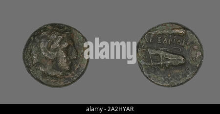 Coin Depicting the Hero Herakles, 336/323 BC, Greek, Ancient Greece, Bronze, Diam. 1.2 cm, 1.47 g Stock Photo