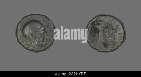 Coin Depicting the Goddess Athena, after 133 BC, Greek, Ancient Greece, Bronze, Diam. 1.8 cm, 8.67 g Stock Photo