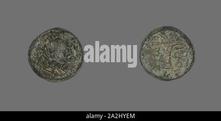 Coin Depicting the Goddess Artemis, after 190 BC, Greek, Ancient Greece, Bronze, Diam. 1.6 cm, 5.12 g Stock Photo