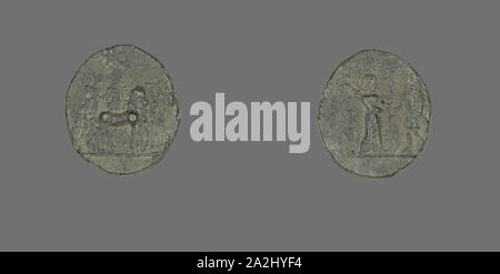 Coin Depicting the Goddess Artemis, after 190 BC, Greek, Ancient Greece, Bronze, Diam. 1.6 cm, 3.17 g Stock Photo
