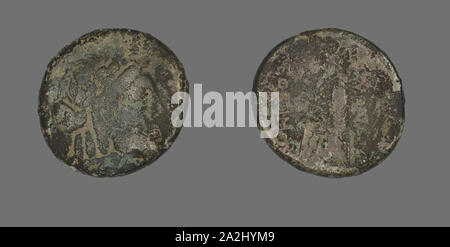 Coin Depicting the God Apollo, 2nd century BC, Greek, Izmir, Bronze, Diam. 2.1 cm, 8.17 g Stock Photo