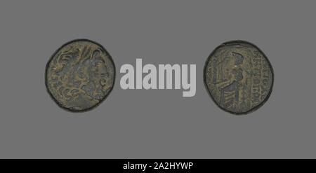 Coin Depicting the God Zeus, 1st century BC, Greek, Greece, Bronze, Diam. 1.9 cm, 7.80 g Stock Photo