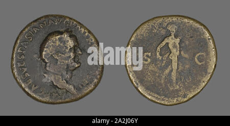 Sestertius (Coin) Portraying Emperor Vespasian, AD 71, Roman, Roman Empire, Bronze, Diam. 3.2 cm, 24.61 g Stock Photo
