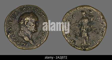 Sestertius (Coin) Portraying Emperor Vespasian, AD 71, Roman, Roman Empire, Bronze, Diam. 3.3 cm, 25.87 g Stock Photo