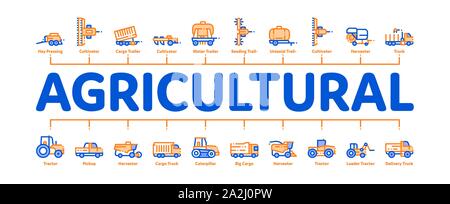 Agricultural Vehicles Minimal Infographic Banner Vector Stock Vector