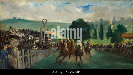The Races at Longchamp, 1866, Édouard Manet, French, 1832-1883, France, Oil on canvas, 44.0 × 84.2 cm (17 5/16 × 33 1/8 in Stock Photo
