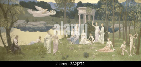The Sacred Grove, Beloved of the Arts and the Muses, 1884/89, Pierre Puvis de Chavannes, French, 1824-1898, France, Oil on canvas, 93 × 231 cm (36 7/16 × 90 15/16 in Stock Photo