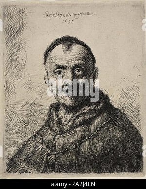 The First Oriental Head, 1635, Rembrandt van Rijn, Dutch, 1606-1669, Holland, Etching on paper, 150 x 125 mm (image/plate), 158 x 130 mm (sheet Stock Photo