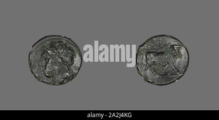 Coin Depicting the God Apollo, about 340/241 BC, Greek, Naples, Bronze, Diam. 2 cm, 5.63 g Stock Photo