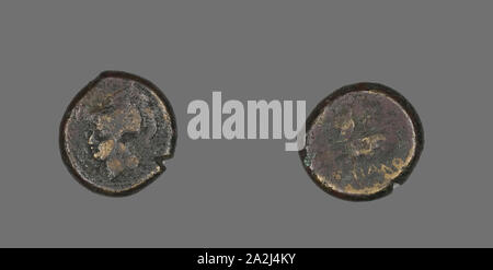 Coin Depicting the Goddess Athena, about 300/268 BC, Greek, Greece, Bronze, Diam. 2 cm, 7.44 g Stock Photo