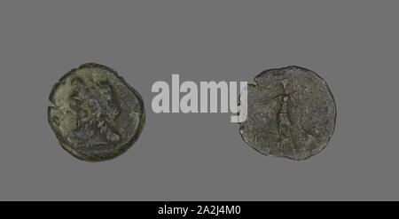 Coin Depicting the God Zeus (?), about 400 BC or earlier, Greek, Greece, Bronze, Diam. 2 cm, 2.91 g Stock Photo