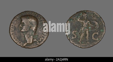 As (Coin) Portraying Emperor Claudius, AD 41/54, Roman, minted in Rome, Rome, Bronze, Diam. 2.9 cm, 8.74 g Stock Photo