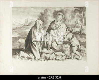 Holy Family, n.d., Cornelis Visscher (Dutch, c. 1629-1658), after Paolo Caliari, called Veronese (Italian, 1528-1588), Holland, Engraving on paper Stock Photo