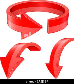 Red 3d arrows. Shiny icons Stock Vector