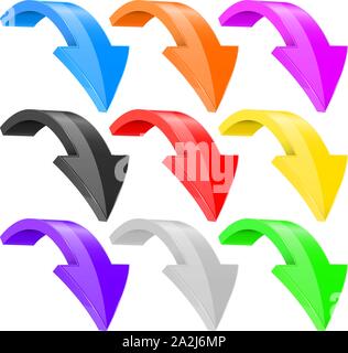 Down arrows. 3d colored signs Stock Vector