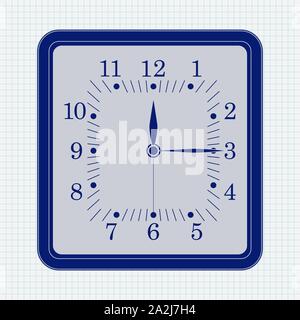 Clock. Blue drawing on lined paper background Stock Vector