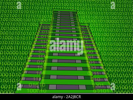 abstract building and binary code on dark background Stock Vector