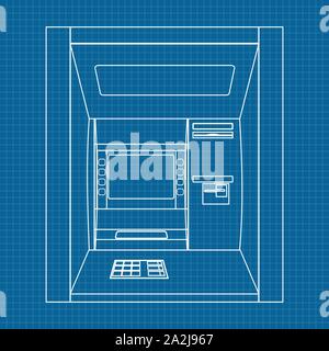ATM. Bank machine. Automated Teller Machine. Vector illustration on Blueprint Background Stock Vector