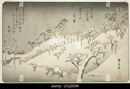 Lingering Snow at Asukayama (Asukayama no bosetsu), from the series Eight Views in the Environs of Edo (Edo kinko hakkei no uchi), c. 1837/38, Utagawa Hiroshige 歌川 広重, Japanese, 1797-1858, Japan, Color woodblock print, oban, 22.2 x 34.9 cm (8 3/4 x 13 3/4 in Stock Photo
