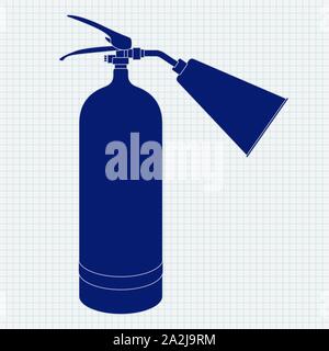 Fire extinguisher. Blue icon on lined paper background Stock Vector