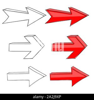 Next arrows. Red and black outline signs. Hand drawn sign Stock Vector