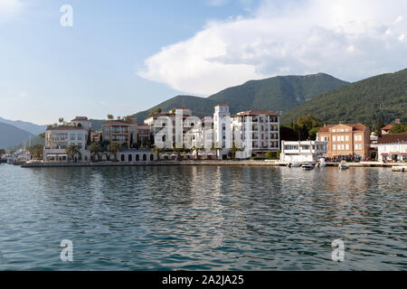 The Waterfront houses in a Tivat, Montenegro Stock Photo