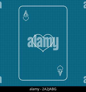 Playing card Ace of hearts on lined paper background Stock Vector