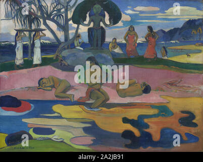Mahana no atua (Day of the God), 1894, Paul Gauguin, French, 1848-1903, France, Oil on linen canvas, 68 × 91 cm (26 7/8 × 36 in Stock Photo