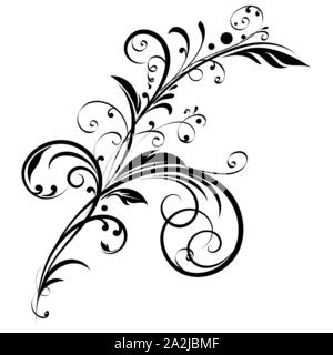 Black floral branch. Decorative filigree design Stock Vector