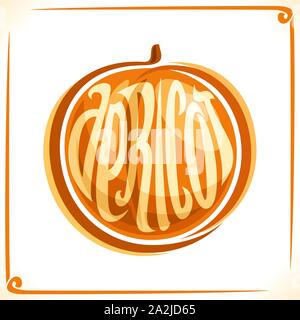 Vector logo for Apricot, label with one whole fruit for package of fresh juice or candy, price tag with original font for word apricot inscribed in fr Stock Vector